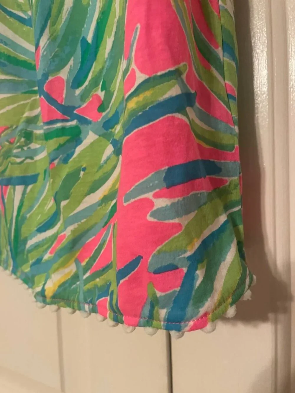 Lilly Pulitzer Girls Tropical chameleon Dress XS (2-3) with Pom Pom Trim